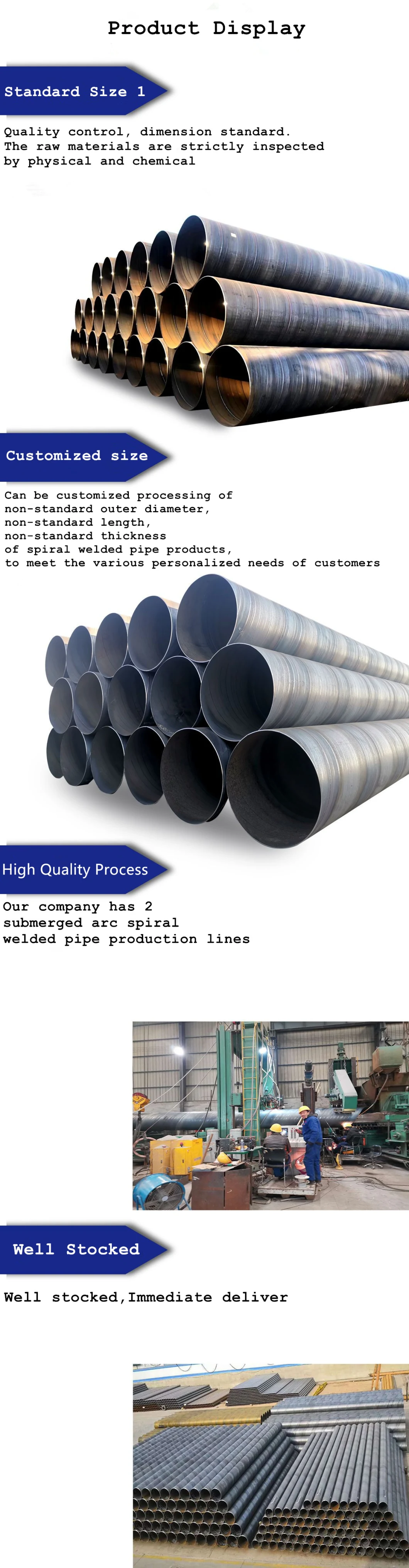 Wholesale Q235B SSAW Sawh Spiral Welded Pipe Galvanized Metal Steel Tube